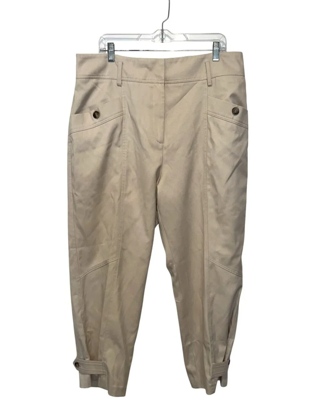 Reiss Beige Cropped Pants With Button Detail & Adjustable Hem Size 14 - Picture 2 of 11